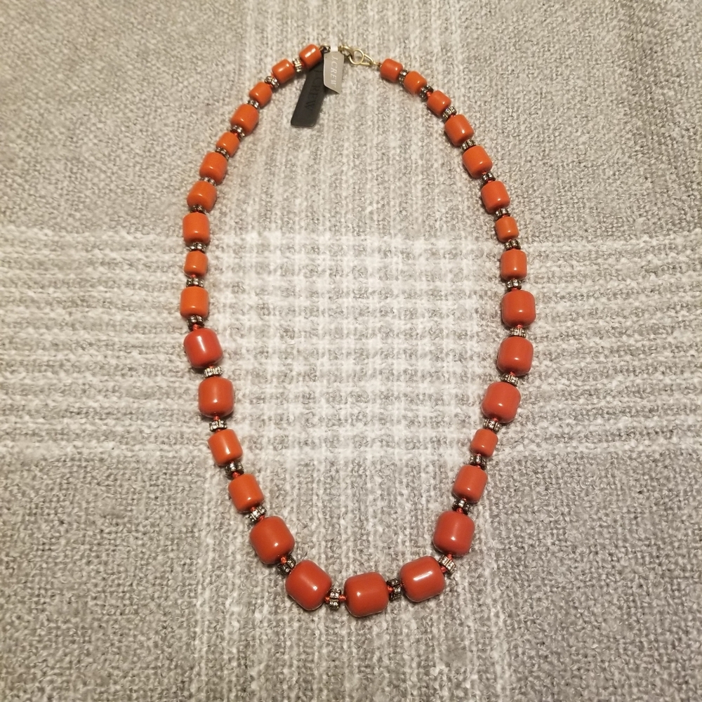 J Crew Orange and crystal beaded necklace